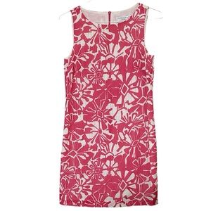 Trina Turk Pink & White Tropical Floral A-Line Shift Dress Size 4 Cotton & Silk